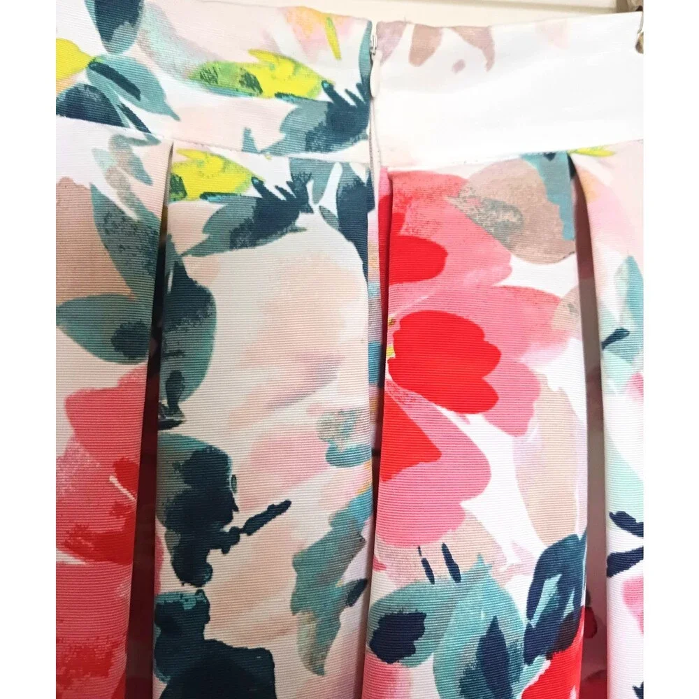 Eliza J Floral Print Pleated Maxi Skirt Ballroom Lined Pockets Sz 6